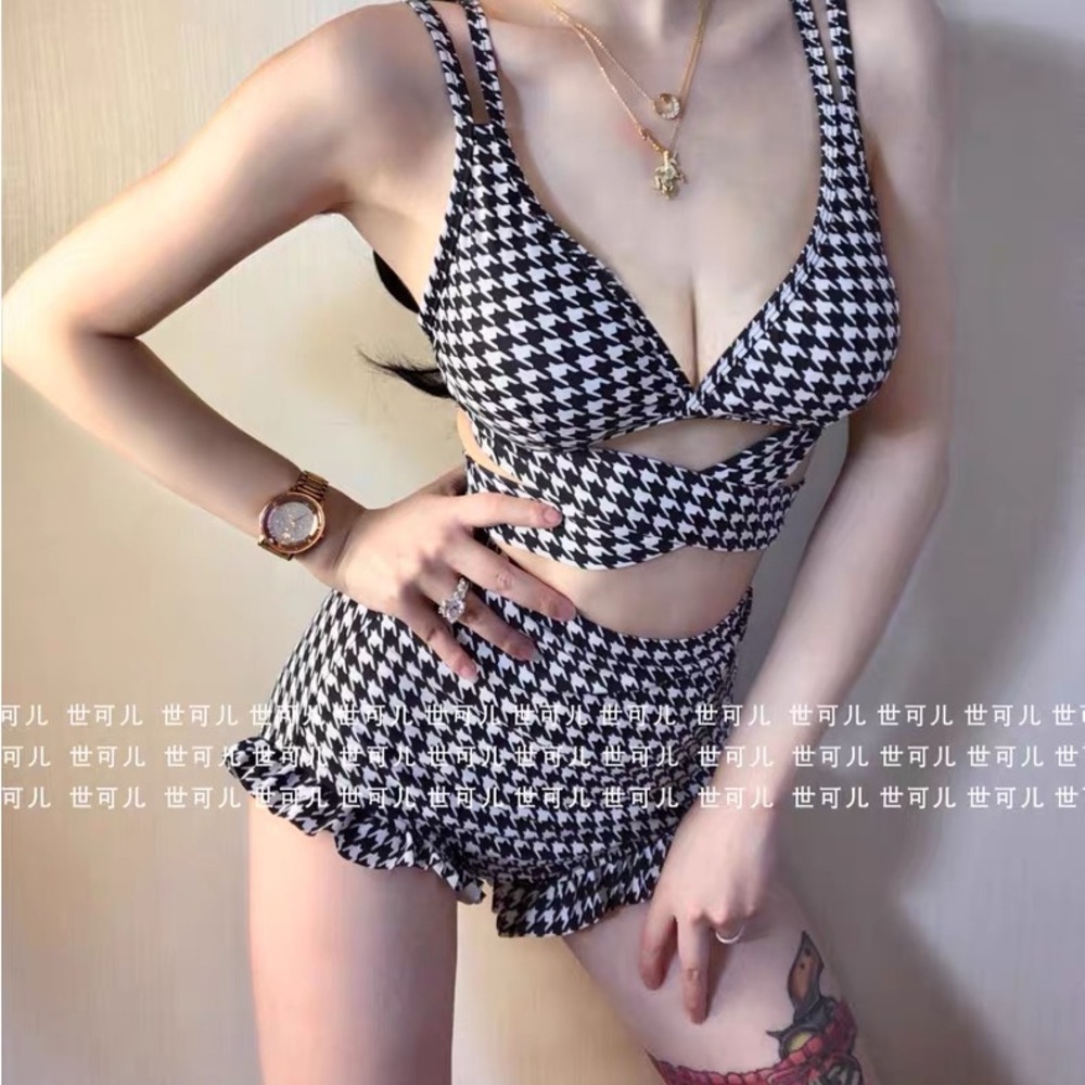 Black and White Houndstooth Bikini Set